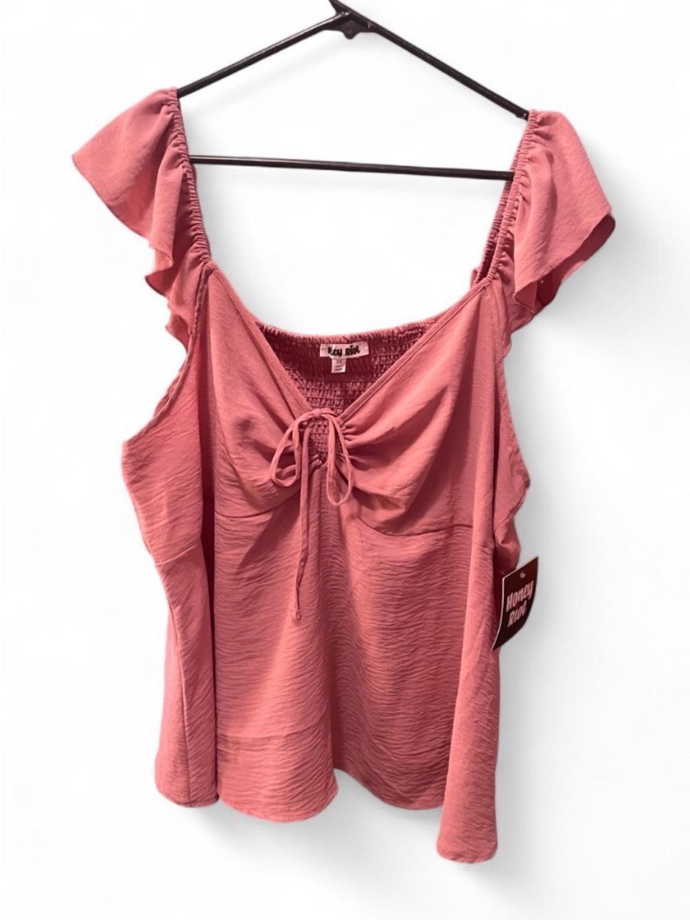 NWT-Smocked Back Tie-Front Tunic Top in Dusty Rose 3X